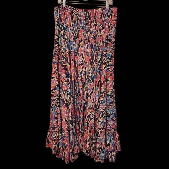 Raga Long Maxi Skirt Floral Boho Women's 1X Flowy Gathered Tiered Pink Purple - Picture 8 of 8